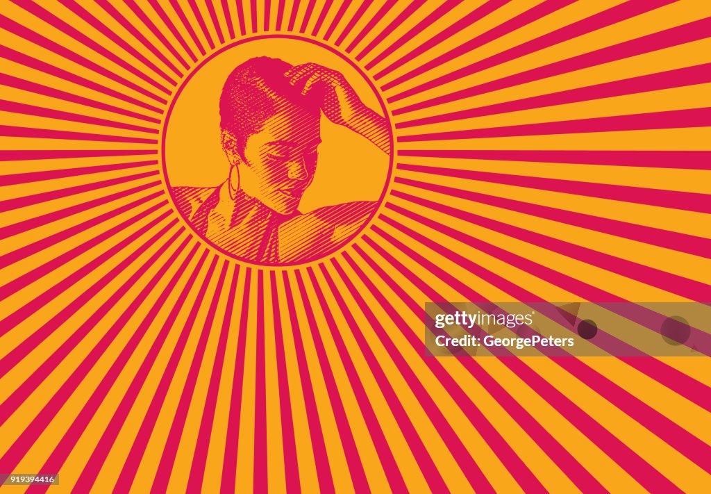 Mixed race woman and psychedelic pattern