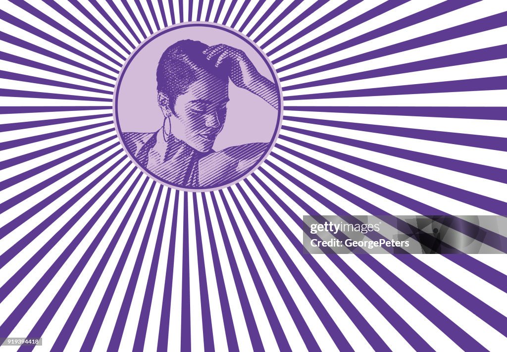 Mixed race woman and psychedelic pattern