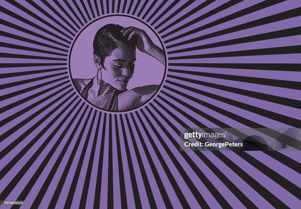 Mixed race woman and psychedelic pattern