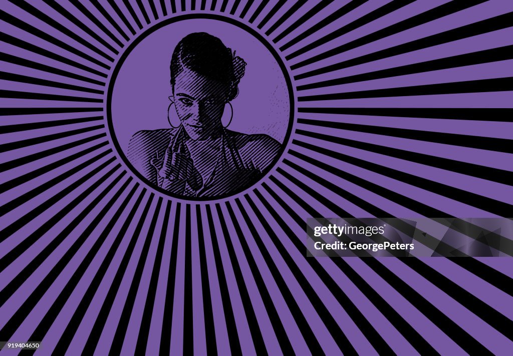 Mixed race woman and psychedelic pattern