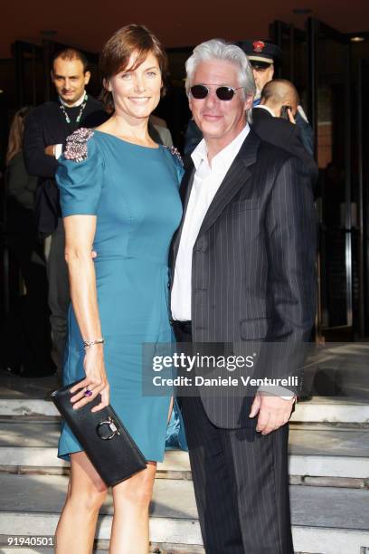 Cary Lowell and Richard Gere attend the "Hachico: A Dog's Story" Premiere during day 2 of the 4th Rome International Film Festival held at the...