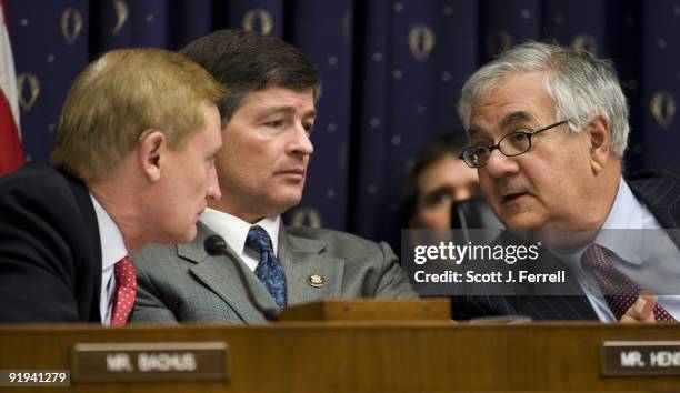 Ranking member Spencer Bachus, R-Ala., Rep. Jeb Hensarling, R-Texas, and Chairman Barney Frank, D-Mass., during the House Financial Services markup...