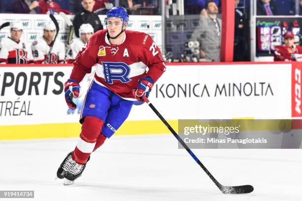 Peter Holland of the Laval Rocket skates against the Belleville Senators during the AHL game at Place Bell on February 14, 2018 in Laval, Quebec,...