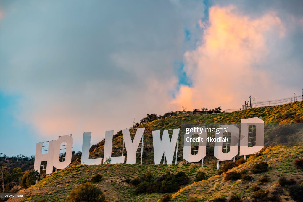 Hollywood Sign with sunset cloud