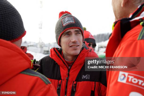 Ireland's Craig Breen talks during a stopover on day three of the Rally Sweden 2018 as part of the World Rally Championship in Torsby, Sweden, 17...