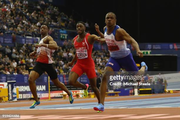 Chijindu Ujah of Enfield and Haringey Harriers wins the men's 60m final during day one of the SPAR British Athletics Indoor Championships at Arena...