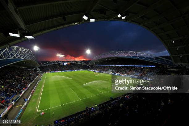 General view during sunset ahead of The Emirates FA Cup Fifth Round match between Huddersfield Town and Manchester United at the John Smith's Stadium...