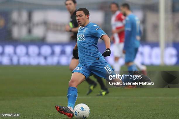 Ismael Bennacer of Empoli FC in action during the serie B match between FC Empoli and Parma Calcio at Stadio Carlo Castellani on February 17, 2018 in...