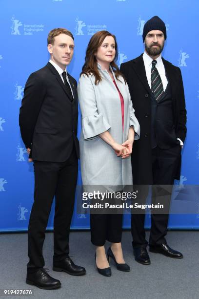 Edwin Thomas, Emily Watson and Rupert Everett pose at the 'The Happy Prince' photo call during the 68th Berlinale International Film Festival Berlin...