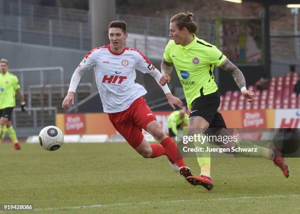 Markus Pazurek of Cologne and Manuel Schaeffler of Wiesbaden fight for the ball during the 3. Liga match between SC Fortuna Koeln and SV Wehen...