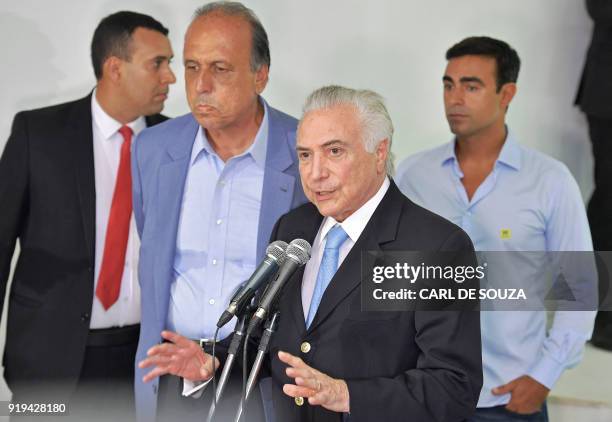 Brazil's President Michel Temer speaks during a press conference at Guanabara Palace, Rio de Janeiro, on February 17, 2018. Brazil's President Michel...