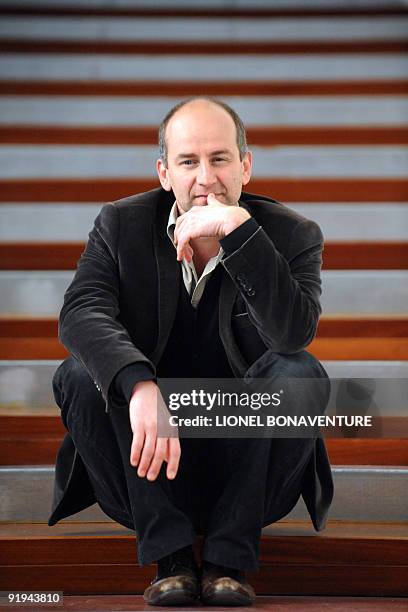 French illustrator Blutch poses on October 15, 2009 in Bobigny near Paris during a ceremony, as part of the "Droles de Gaulois" event, to honour...