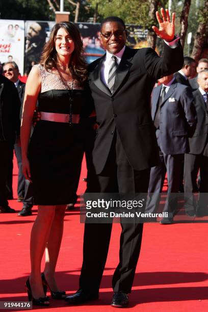 Carl Lewis and Elisa Isoardi attend the FAO Ambassadors Premiere during day 2 of the 4th Rome International Film Festival held at the Auditorium...