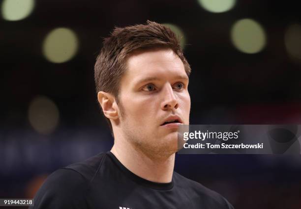 Luke Babbitt of the Miami Heat looks on during pre-game warmups before the start of their NBA game against the Toronto Raptors at Air Canada Centre...