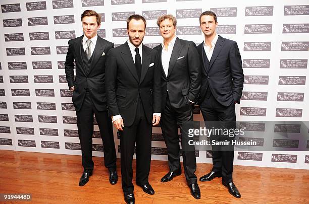 Actor Nicholas Hoult, director Tom Ford, actor Colin Firth and actor Matthew Goode arrive for the premiere of 'A Single Man' during the Times BFI...
