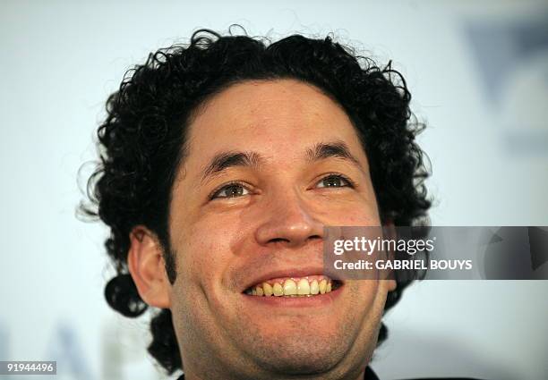 The new Music Director of the Los Angeles Philharmonic, Gustavo Dudamel from Venezuela, holds a press conference in Los Angeles, California, on...