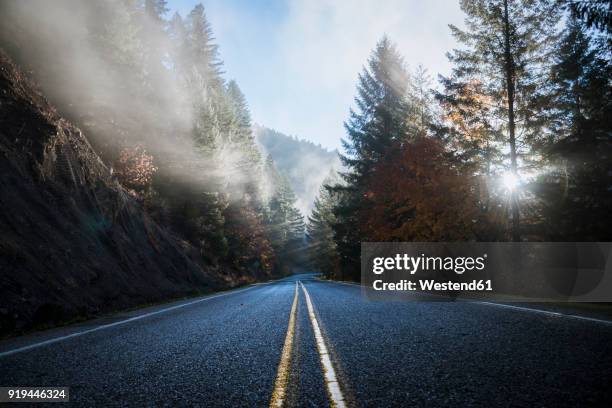 usa, oregon, klamath county, road in crater lake national park - empty road stock-fotos und bilder