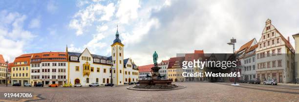 germany, saxony, freiberg, panoramic view of upper market - saxony stock pictures, royalty-free photos & images