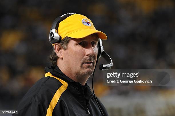 Linebackers coach Keith Butler of the Pittsburgh Steelers looks on from the sideline during a game against the San Diego Chargers at Heinz Field on...