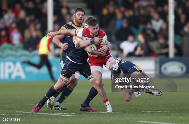 Henry Trinder of Gloucester during the Aviva Premiership match between Worcester Warriors and Gloucester Rugby at Sixways Stadium on February 17,...