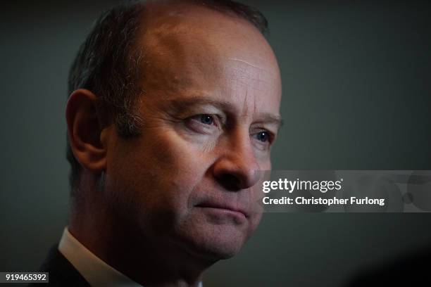 Former UKIP leader Henry Bolton talks to media after the UKIP Extra-Ordinary Leadership Meeting where he lost the leadership of the party on February...