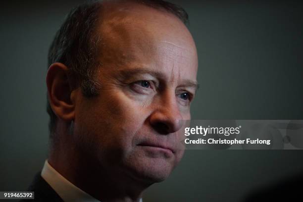 Former UKIP leader Henry Bolton talks to media after the UKIP Extra-Ordinary Leadership Meeting where he lost the leadership of the party on February...