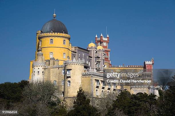 a view of the palacio da pena, sintra, near lisbon - da henderson stock pictures, royalty-free photos & images