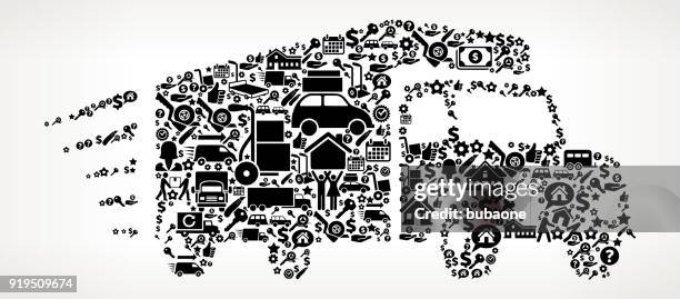 delivery trucks moving and relocation icon pattern - movers packing stock illustrations