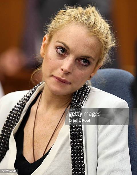 Actress Lindsay Lohan attends a court hearing at Beverly Hills Municipal Court on October 16, 2009 in Beverly Hills, California. Lohan was ordered to...