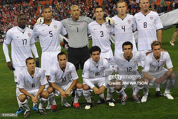 The US football national team pose for a picture before their FIFA World Cup qualifier football match against Costa Rica in Washington, DC, October...