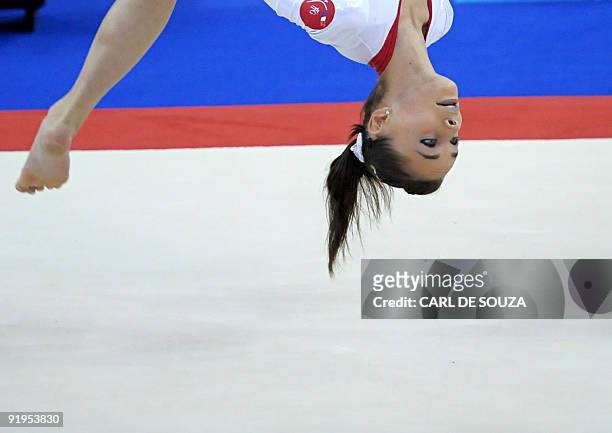 France's Pauline Morel performs in the women's floor event in the women's individual all-around final during the Artistic Gymnastics World...