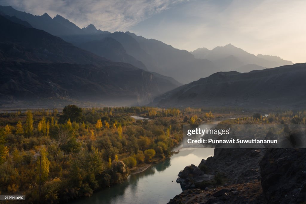 Gahkush valley in autumn in a morning sunrise, Ghizer district, Gilgit Baltistan, Pakistan