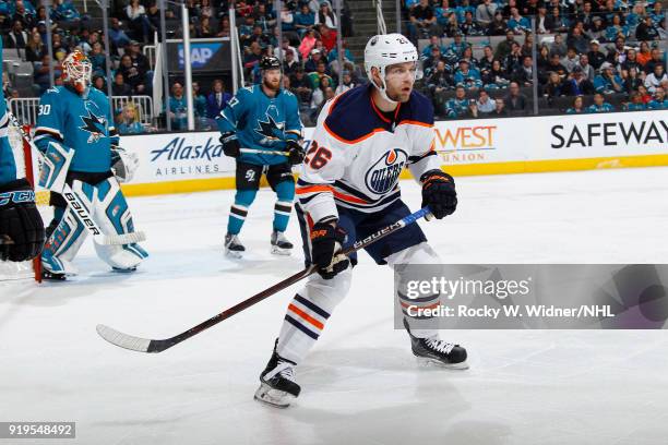 Iiro Pakarinen of the Edmonton Oilers skates against the San Jose Sharks at SAP Center on February 10, 2018 in San Jose, California.