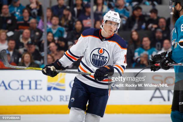 Ryan Strome of the Edmonton Oilers skates against the San Jose Sharks at SAP Center on February 10, 2018 in San Jose, California.