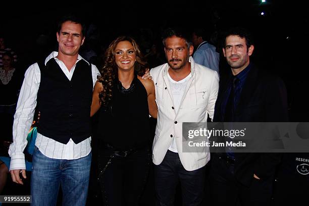 Tony Dalton , Mariana Seoane, Arath de la Torre and Ruben Zamora attend a press conference to present the second season of Los Simuladores TV show at...