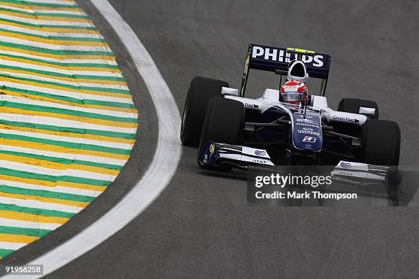 Kazuki Nakajima of Japan and Williams drives during practice for the Brazilian Formula One Grand Prix at the Interlagos Circuit on October 16, 2009...