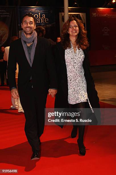 Raul Bova and Chiara Giordano attend the 'Viola Di Mare' Premiere during day 2 of the 4th Rome International Film Festival held at the Auditorium...