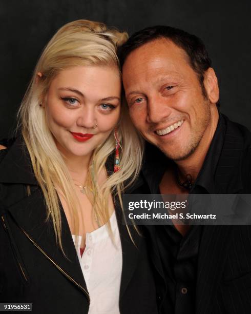 Musician Elle King and her father, comedian Rob Schneider pose at The Ice House Comedy Club on October 15, 2009 in Pasadena, California.