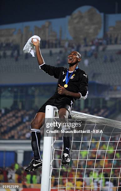 Ghana goalkeeper Daniel Agyei celebrates at the end of the FIFA U20 World Final match between Ghana and Brazil at the Cairo International Stadium on...