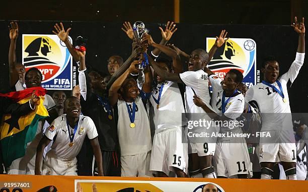 Andre Ayew the captain of Ghana holds aloft the FIFA U20 World Cup after victory over Brazil in the FIFA U20 World Cup Final between Ghana and Brazil...