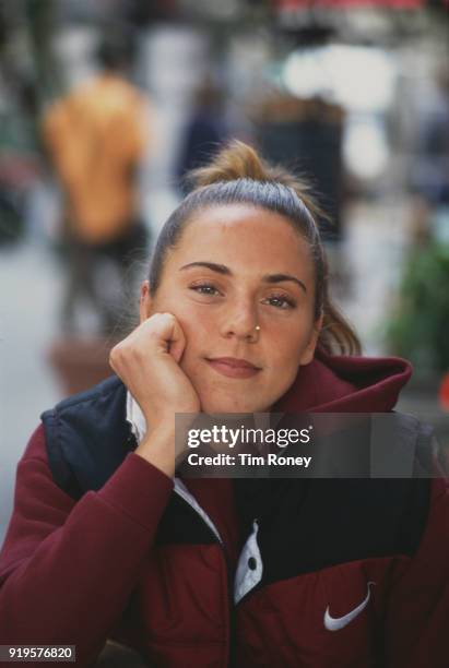 British singer-songwriter, actress and television host Melanie Chisholm, Mel C, of girl group the Spice Girls, Paris, 1996.