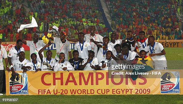 The Ghana players celebrate after victory over Brazil in the FIFA U20 World Cup Final between Ghana and Brazil at the Cairo International Stadium on...