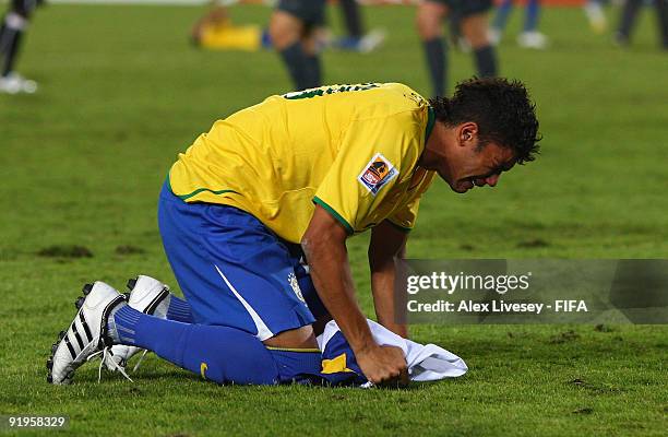 Ciro of Brazil looks dejected after defeat to Ghana in the FIFA U20 World Cup Final between Ghana and Brazil at the Cairo International Stadium on...
