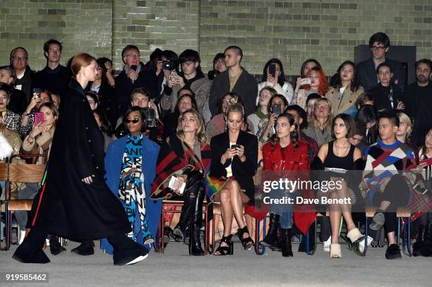 Jourdan Dunn, Paris Jackson, Poppy Delevingne, Alexa Chungg, Iris Law and Mason Lee wearing Burberry at the Burberry February 2018 show during London...