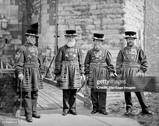 Yeoman Gaoler and Yeoman Warders at the Tower of London, 1873-1878. Privileged visitors had been permitted to tour the Tower of London since the late...