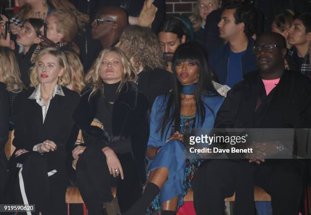 Naomi Watts, Kate Moss, Naomi Campbell and Steve McQueen wearing Burberry at the Burberry February 2018 show during London Fashion Week at Dimco...