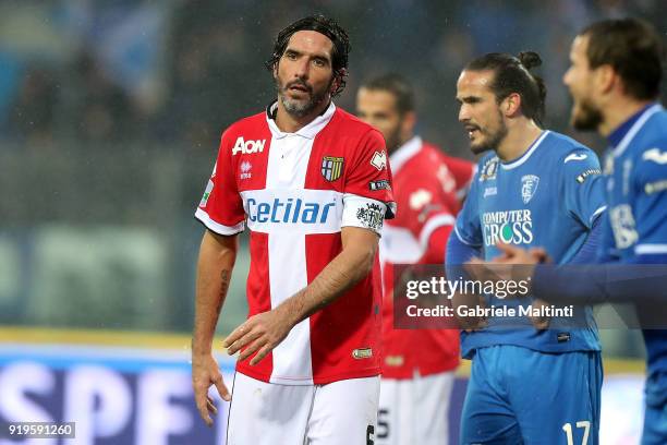 Alessandro Lucarelli of Parma Calcio shows his dejection during the serie B match between FC Empoli and Parma Calcio at Stadio Carlo Castellani on...