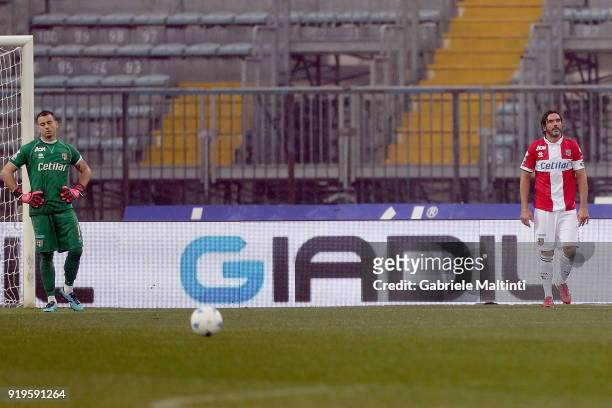 Alessandro Lucarelli and Pierluigi Frattali of Parma Calcio shows his dejection during the serie B match between FC Empoli and Parma Calcio at Stadio...