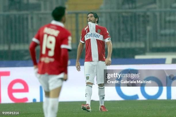 Alessandro Lucarelli of Parma Calcio shows his dejection during the serie B match between FC Empoli and Parma Calcio at Stadio Carlo Castellani on...