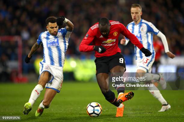 Romelu Lukaku of Manchester United scores his side's second goal during the The Emirates FA Cup Fifth Round between Huddersfield Town v Manchester...